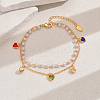 Fashionable Vintage Beach Style Adjustable Brass & Plastic Pearl Charm Double Strand Ladies Anklets GJ2324-3-1