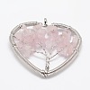 Tree of Life Natural Rose Quartz Bead Brass Wire Wrapped Heart Big Pendants KK-L136-04D-NR-1