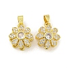 Rotatable Flower Charms Rack Plating Brass Clear Cubic Zirconia Pendants KK-M291-02G-1