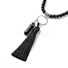 Natural Obsidian Bullet & Tassel Pendant Necklace with Mixed Gemstone Beaded Chains NJEW-E585-02A-4