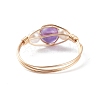 Copper Wrapped Natural & Synthetic Gemstone Ring for Women RJEW-JR00433-7