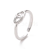 Clear Cubic Zirconia Interlocking Heart Open Cuff Ring RJEW-H127-08P-1