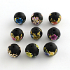 Flower Picture Brushwork Glass Round Beads GFB-R004-14mm-M21-1