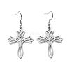 304 Stainless Steel Hollow Out Cross with Flower Dangle Earrings for Women EJEW-P222-02P-1