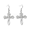 Tarnish Resistant 304 Stainless Steel Hollow Out Cross with Flower Dangle Earrings for Women EJEW-P222-02P-1