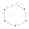 Natural Black Agate(Dyed & Heated) & Natural Pearl & 304 Stainless Steel Heart Tassel Curb Chain Necklaces NJEW-JN05342-4