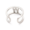 Clear Cubic Zirconia Initial Letter Open Cuff Ring RJEW-A012-01P-W-3