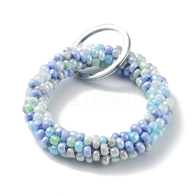 Glass Beaded Bracelet Wrist Keychain AJEW-Z018-01F-1