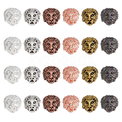 24Pcs 6 Colors Tibetan Style Alloy Lion Head Beads TIBEB-OC0001-01-1