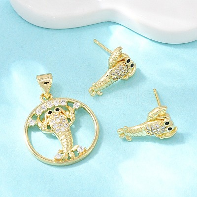 Brass Micro Pave Cubic Zirconia Pendant & Stud Earrings Sets for Women SJEW-F227-01F-G-1