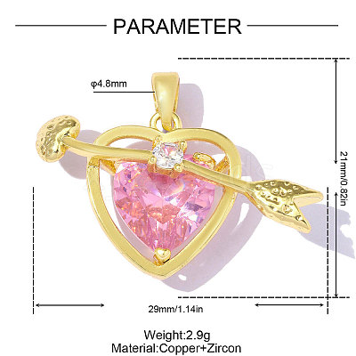 Brass Pave Pink Cubic Zirconia Pendants CU-OY001-63G-1