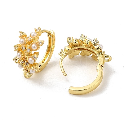 Flower Rack Plating Brass Cubic Zirconia Hoop Earrings Findings KK-K278-01G-1