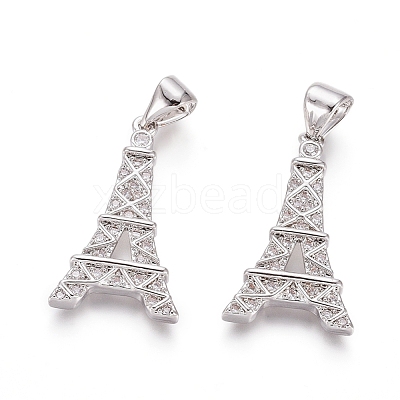 Brass Micro Pave Clear Cubic Zirconia Pendants ZIRC-G153-36P-1