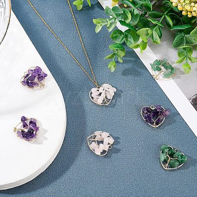 6Pcs 3 Styles Chakra Natural Gmestone Copper Wire Big Pendants FIND-FH0004-66-1