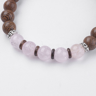 Natural Lava Rock & Wenge Wood Beads & Coconut Stretch Bracelets BJEW-I241-03P-1