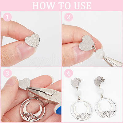 48Pcs 6 Styles Textured Heart 304 Stainless Steel Stud Earring Findings STAS-SP0001-48-1
