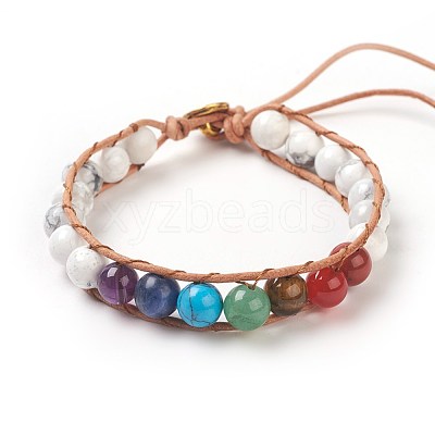 Natural Howlite Cord Beaded Bracelets BJEW-E351-02A-1