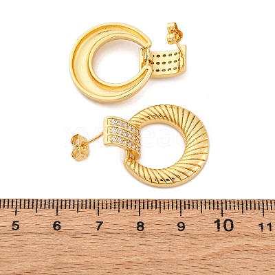 Ring Brass Micro Pave Clear Cubic Zirconia Dangle Stud Earrings EJEW-R025-08G-1