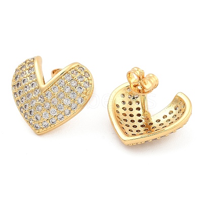 Brass Pave Clear Cubic Zirconia Stud Earrings EJEW-U005-09G-1