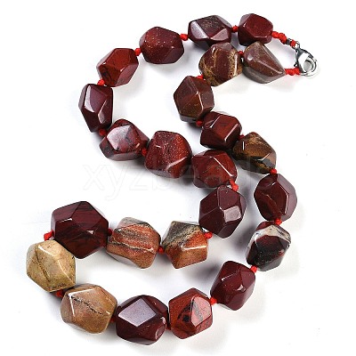 Natural Red Rainbow Jasper Nuggets Beaded Necklaces for Women Men NJEW-K388-01Q-1