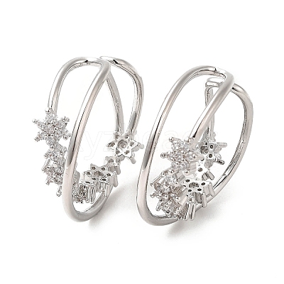 Clear Cubic Zirconia Criss Cross with Star Cuff Earring EJEW-H092-01P-1