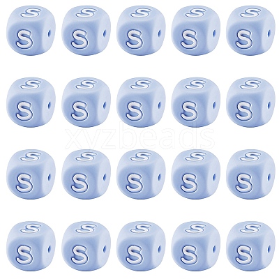 20Pcs Blue Cube Letter Silicone Beads 12x12x12mm Square Dice Alphabet Beads with 2mm Hole Spacer Loose Letter Beads for Bracelet Necklace Jewelry Making JX434S-1