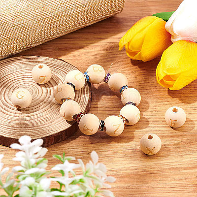 52 Pcs 26 Styles Unfinished Natural Wood European Beads WOOD-SC0001-32-1