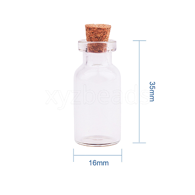14 Pcs Size 35x16mm Mini Clear Glass Jars Bottles with Cork Stoppers and Eye Pins for Crafts AJEW-PH0004-02-1