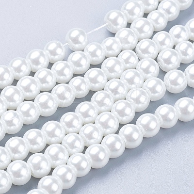 White Glass Pearl Round Loose Beads For Jewelry Necklace Craft Making X-HY-6D-B01-1