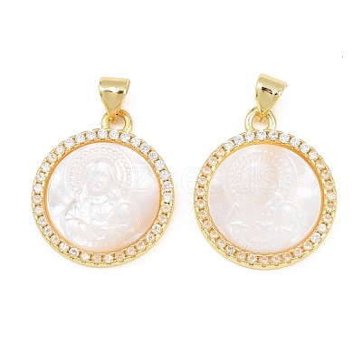 Rack Plating Brass Micro Pave Clear Cubic Zirconia Flat Round Pendants KK-U025-10G-05-1