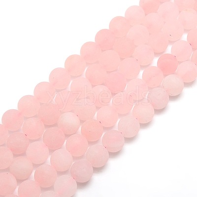 Frosted Natural Rose Quartz Round Bead Strands G-M064-12mm-09-1