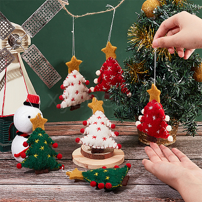 6Pcs 3 Colors Christmas Tree with Star Felt Fabric Pendant Decoration HJEW-CP0001-10-1