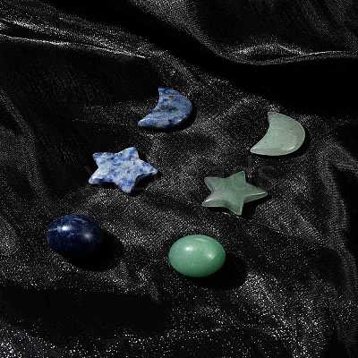 Natural Gemstone Healing Moon & Star & Round Ornaments AJEW-FS0001-12A-1