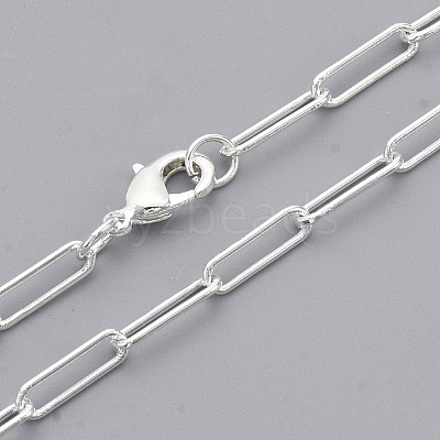 Brass Round Oval Paperclip Chain Necklace Making MAK-S072-04B-S-1