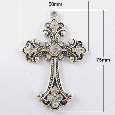 Alloy Rhinestone Cross Big Pendants ALRI-1475-P-NR-1