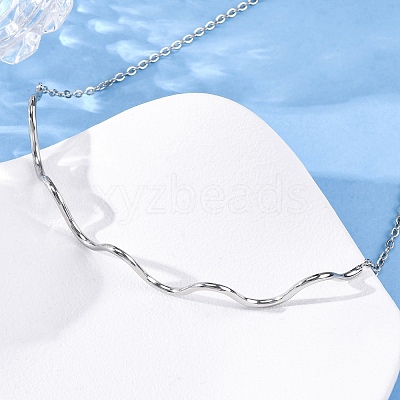 304 Stainless Steel Wave Shape Link Chain Necklaces for Women NJEW-S439-08P-1
