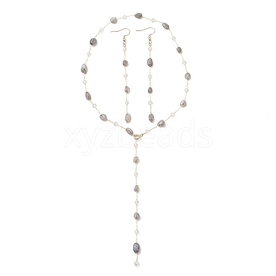 Handmade Natural Labradorite Beaded Chains Earring & Necklaces Sets SJEW-JS01342-03-1