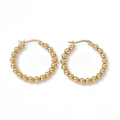 201 Stainless Steel Round Beaded Hoop Earrings with 304 Stainless Steel Pins for Women EJEW-B016-01D-G-1