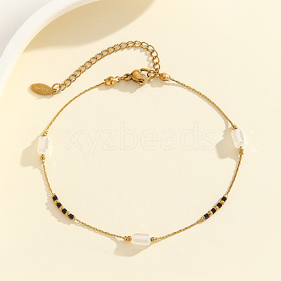 304 Stainless Steel with Glass Column Bead Anklets FS-WGCFE90-07-1