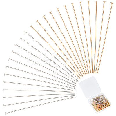400Pcs 2 Colors 304 Stainless Steel Flat Head Pins STAS-UN0055-19-1