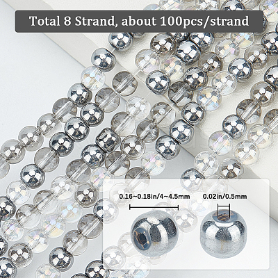 8 Strands Transperant Electroplate Glass Beads Strands GLAA-BBC0001-04B-1