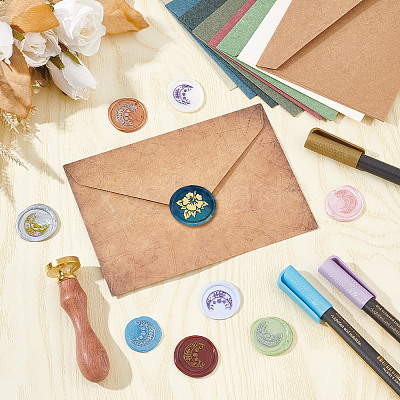 Brass Wax Seal Stamps with Wood Handle AJEW-WH0412-0179-1