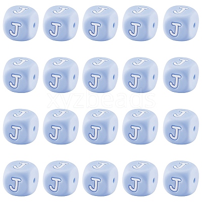 20Pcs Blue Cube Letter Silicone Beads 12x12x12mm Square Dice Alphabet Beads with 2mm Hole Spacer Loose Letter Beads for Bracelet Necklace Jewelry Making JX434J-1