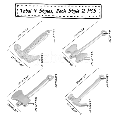 8Pcs 4 Style 304 Stainless Steel Pendants STAS-UN0031-96-1