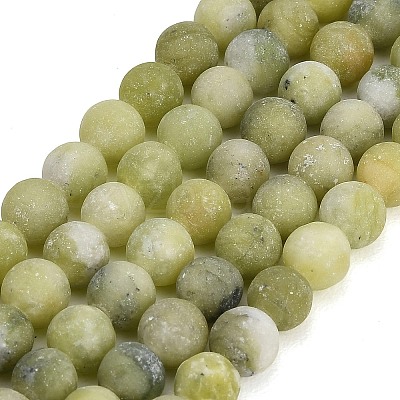 Frosted Natural Chinese Jade Southern Jade Beads Strands G-M248-6mm-06-1