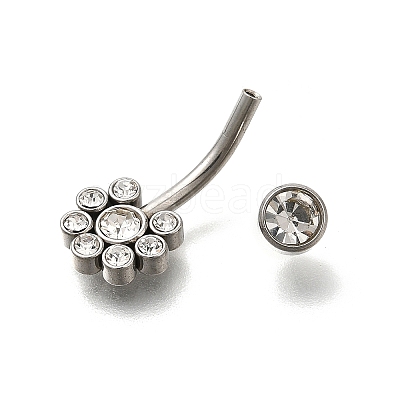 304 Stainless Steel Clear Cubic Zirconia Curved Barbell Belly Button Rings AJEW-D306-03P-06-1