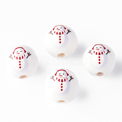Painted Natural Wood Round Beads WOOD-N006-181-1