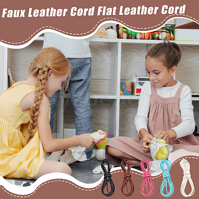 5Pcs 5 Colors  Flat Imitation Leather Cord LC-FG0001-02-1