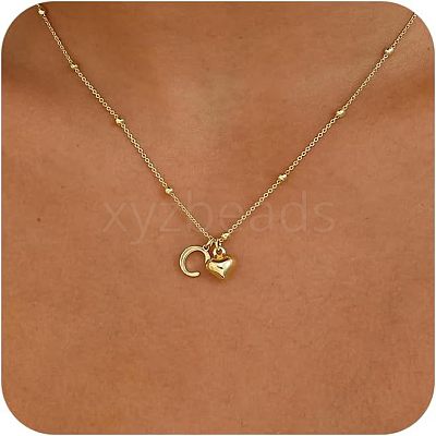 Brass Initial and Heart Pendant Necklaces for Women FS-WG01F32-03-1