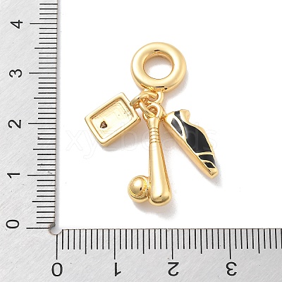 Brass Black Enamel Baseball Bat & Shoe & Passport European Dangle Charms KK-M305-12G-1